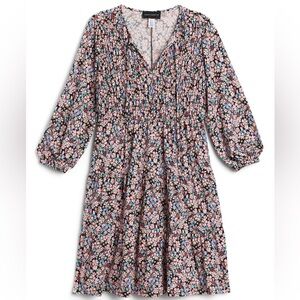 Donna Morgan Multicolor Floral Long Sleeve Smocked Bodice Midi Dress